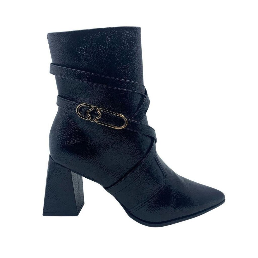 Bota Bebecê Verniz Salto Bloco Bico Fino Preta 4338297 - Preto 35