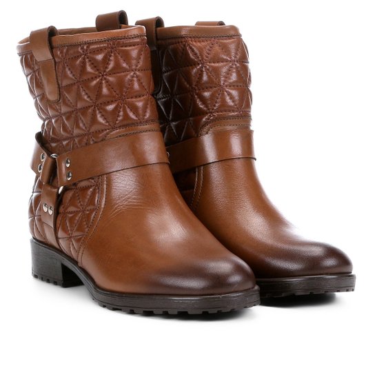 Bota Biker Shoestock Matelassê Feminina - Marrom