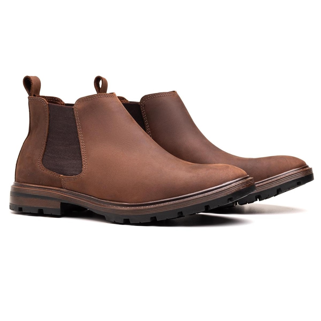 Bota Botina Chelsea Masculina Couro Crazy Rústico Casual Solado Tratorado Antiderrapante Costurado