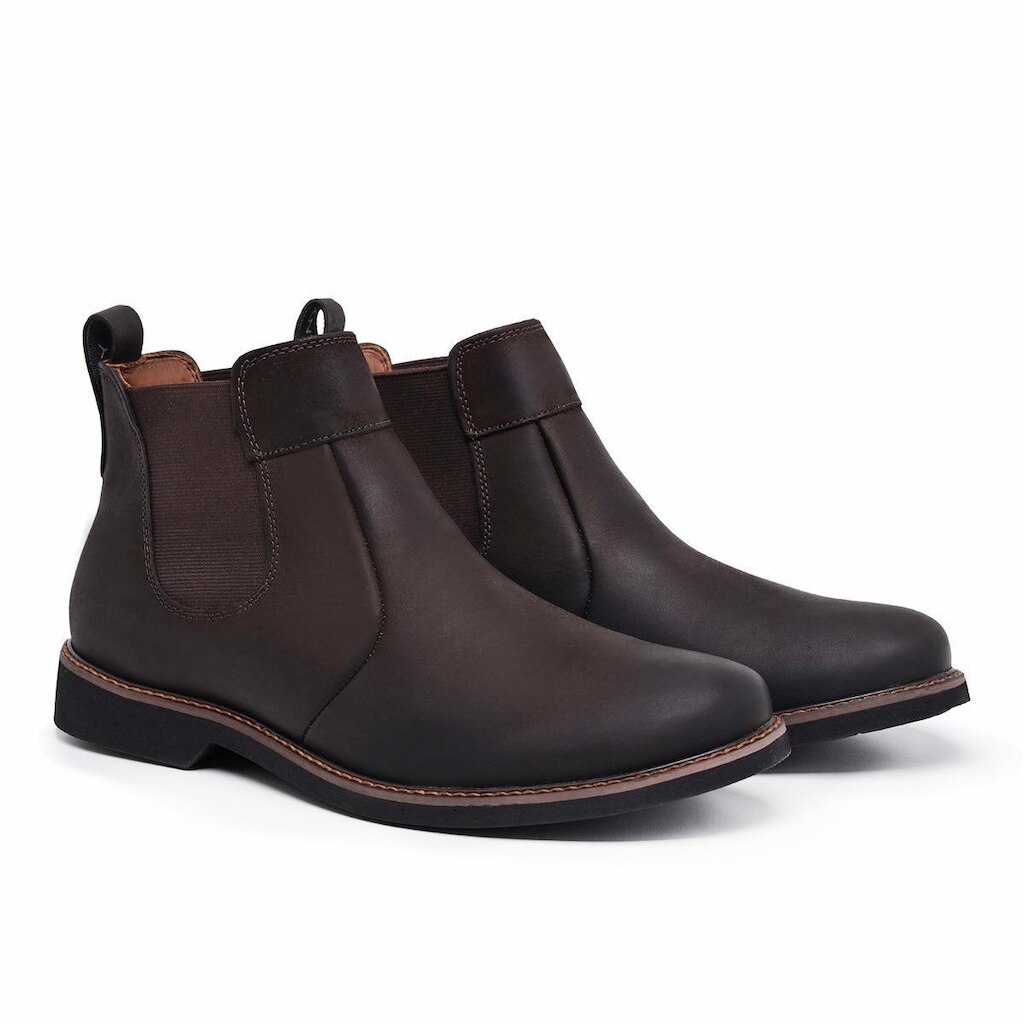 Bota Botina Chelsea Masculina de couro com sola de Borracha Costurada Re.: 101Nobuck Café