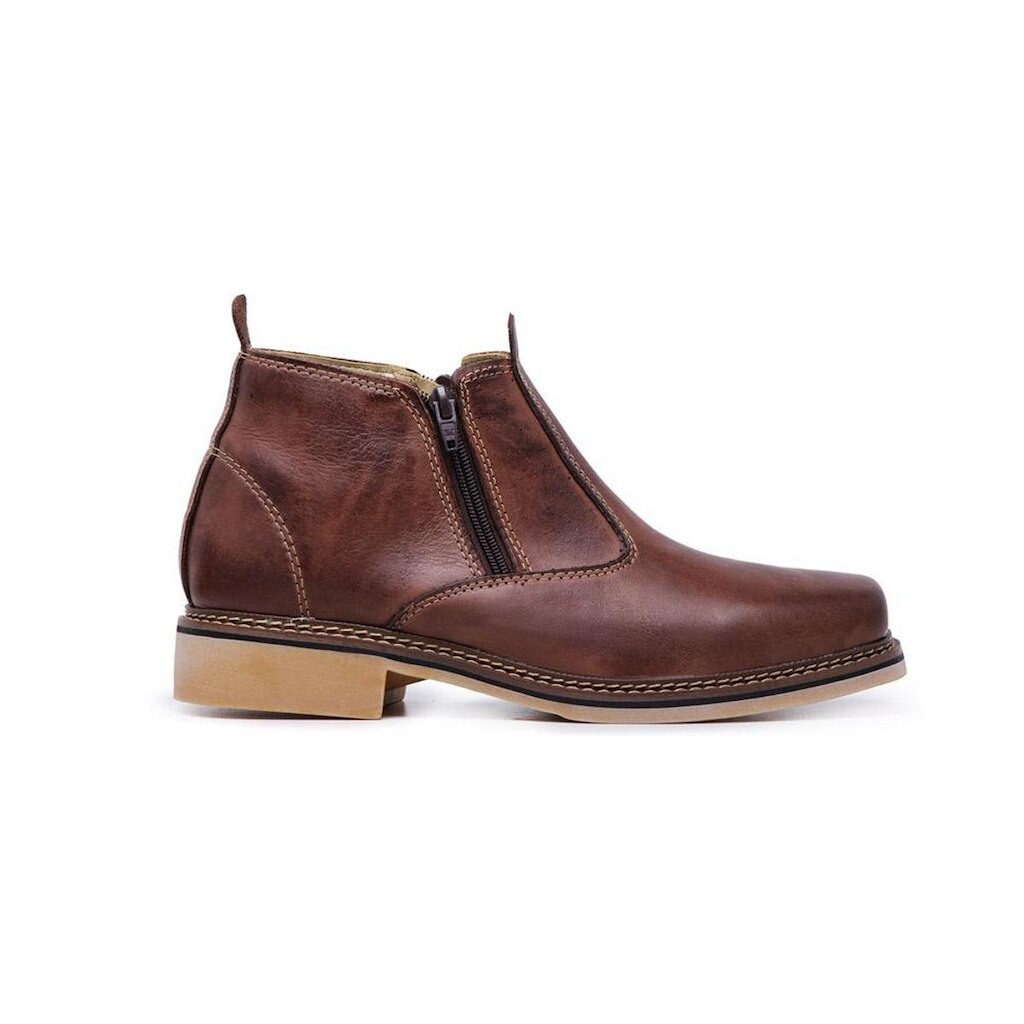 Bota Botina em Couro Masculino Zíper Bico Quadrado Resistente Elegante Confortável