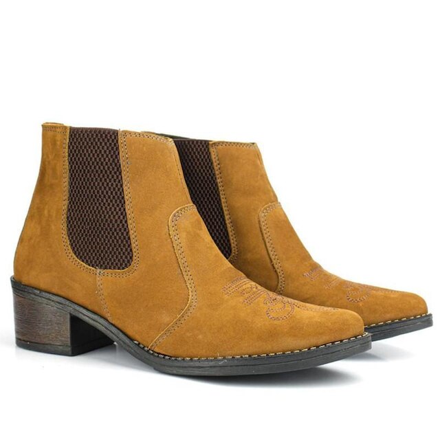 Bota Botina Feminina Chelsea Texana Em Couro