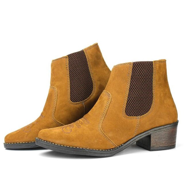 Bota Botina Feminina Chelsea Texana Em Couro