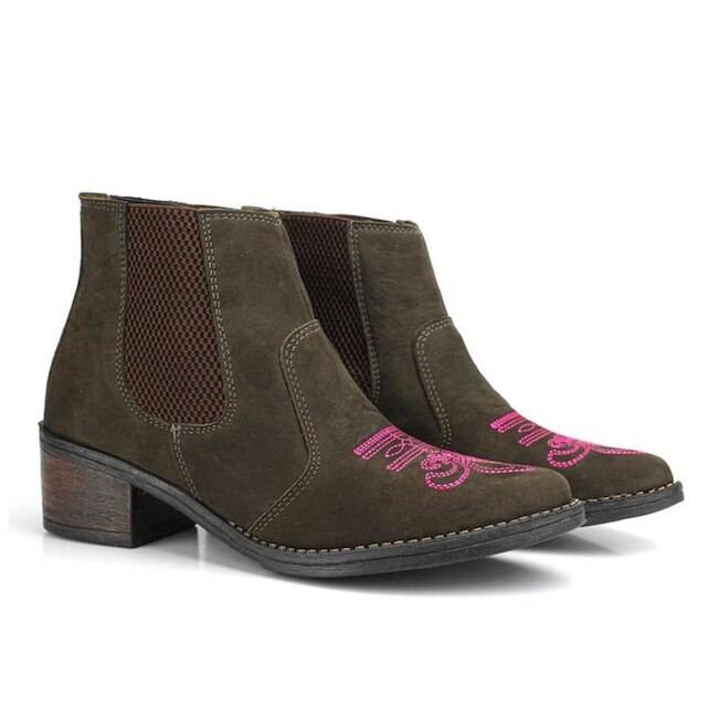 Bota Botina Feminina Chelsea Texana Em Couro