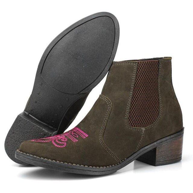 Bota Botina Feminina Chelsea Texana Em Couro