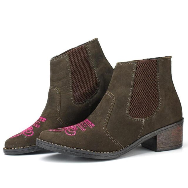 Bota Botina Feminina Chelsea Texana Em Couro