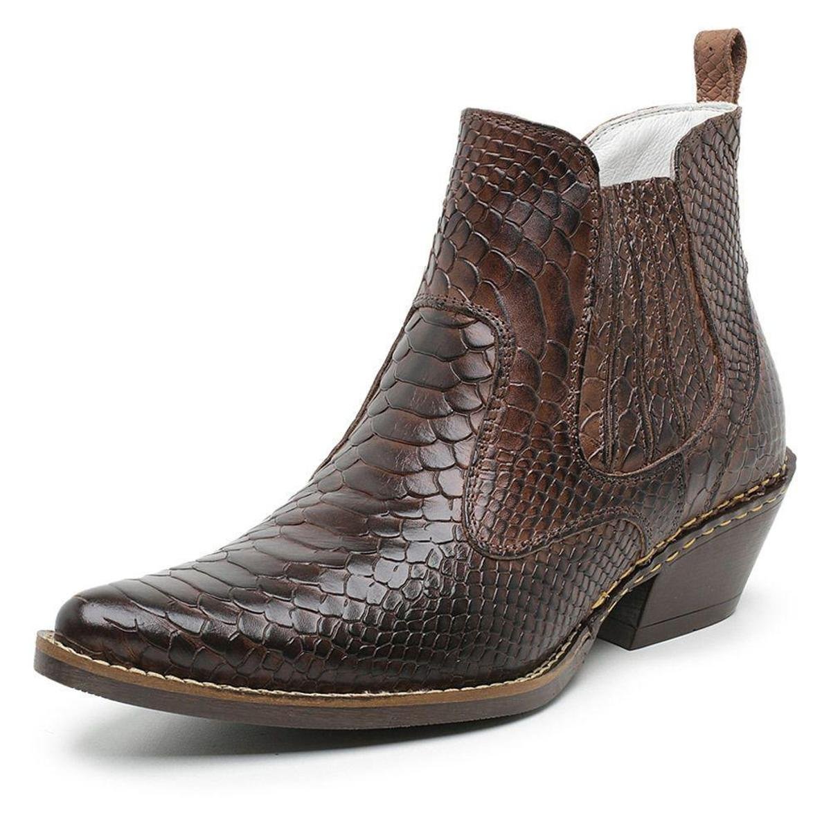 Bota Botina Masculina Bico Fino Couro Texana Tabaco Country Anaconda Menor preço em Bota Botina Masculina Bico Fino Couro Texana Tabaco Country Anaconda