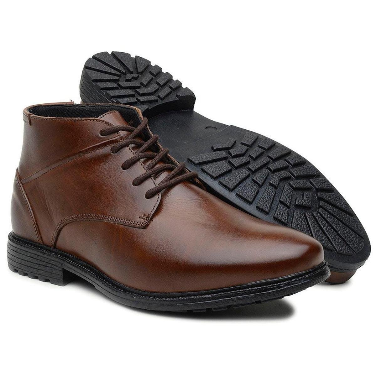 Bota Botina Masculina Social Couro Solado Borracha Casual - Marrom Menor preço em Bota Botina Masculina Social Couro Solado Borracha Casual - Marrom