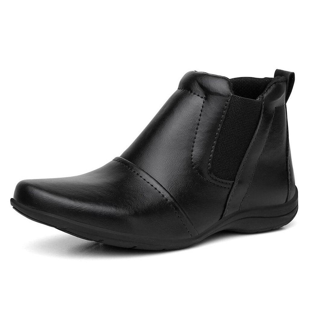Bota Botinha Rasteira Feminina Cano Curto Ajuste Elastico Calce Facil Sola Borracha Puxador Traseiro