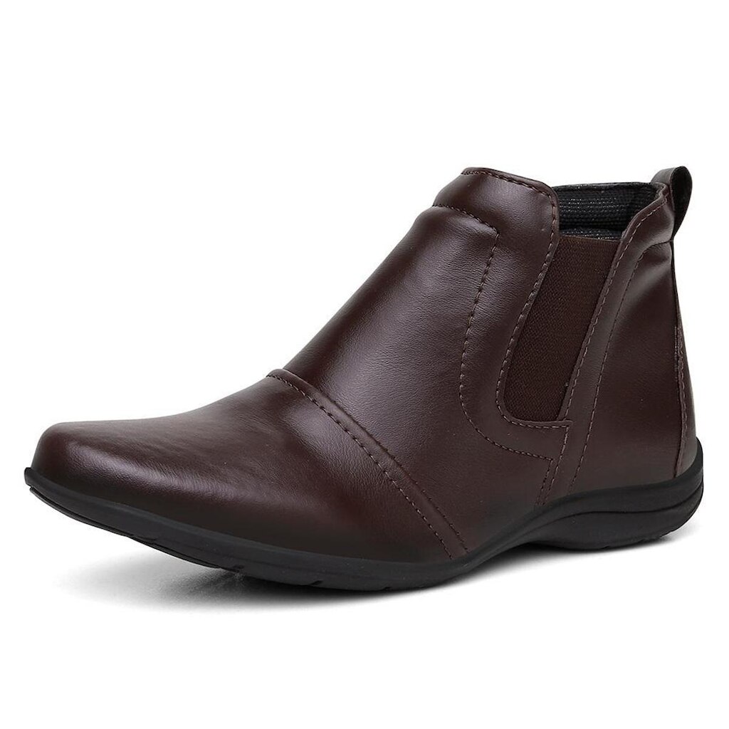 Bota Botinha Rasteira Feminina Cano Curto Ajuste Elastico Calce Facil Sola Borracha Puxador Traseiro