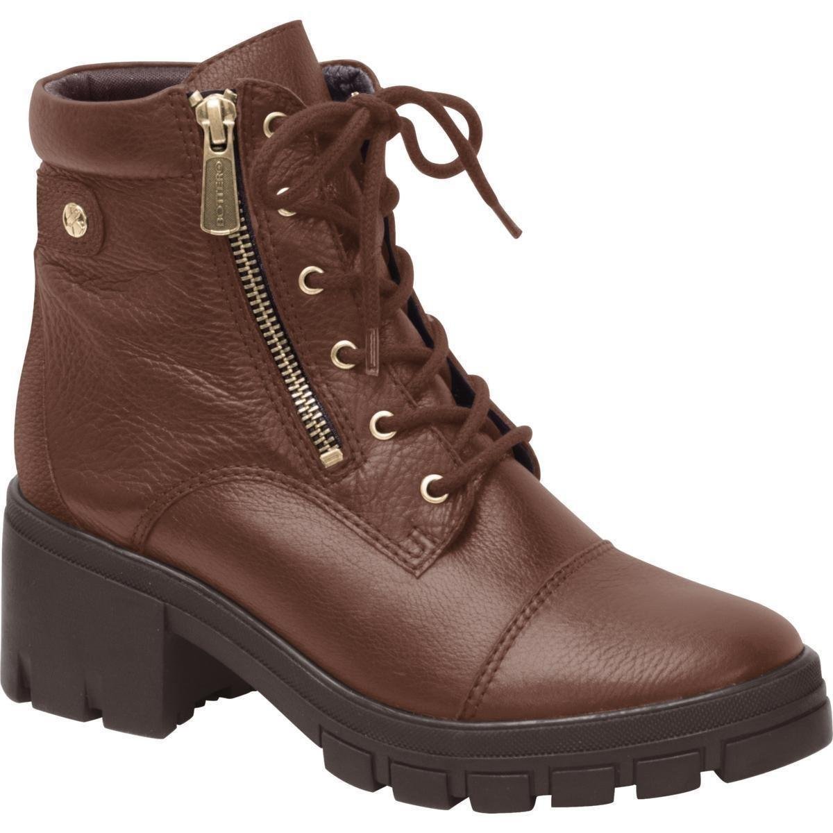 Bota Bottero Tratorada Zíper Couro Feminina - Café Menor preço em Bota Bottero Tratorada Zíper Couro Feminina - Café