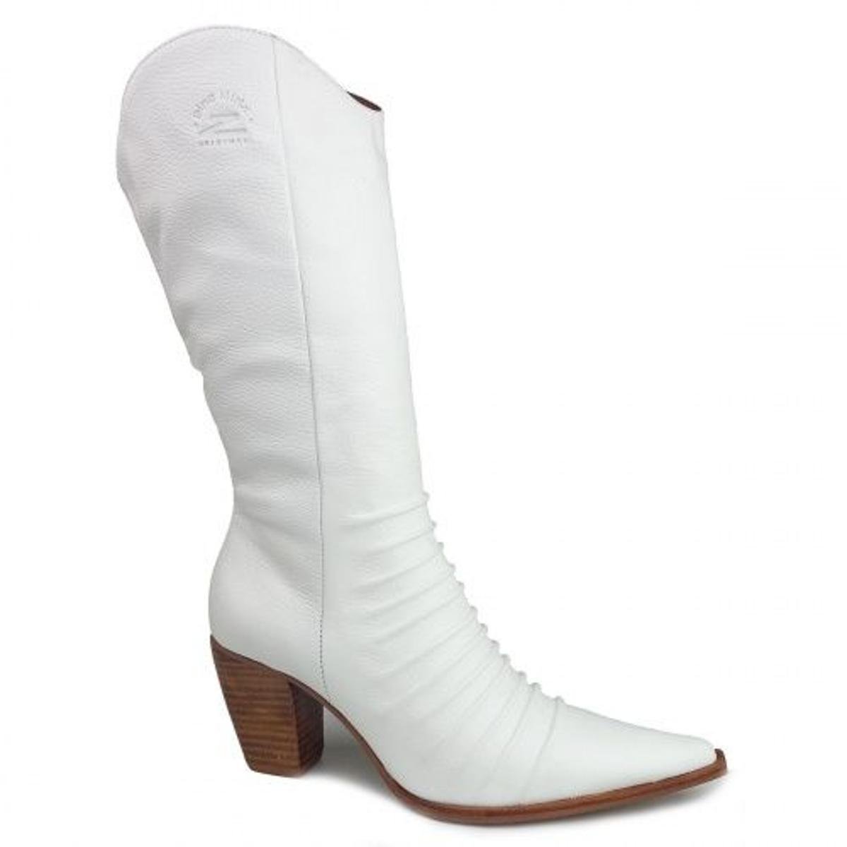 Bota Branca Altas Rugas Dina Mirtz - Branco Menor preço em Bota Branca Altas Rugas Dina Mirtz - Branco