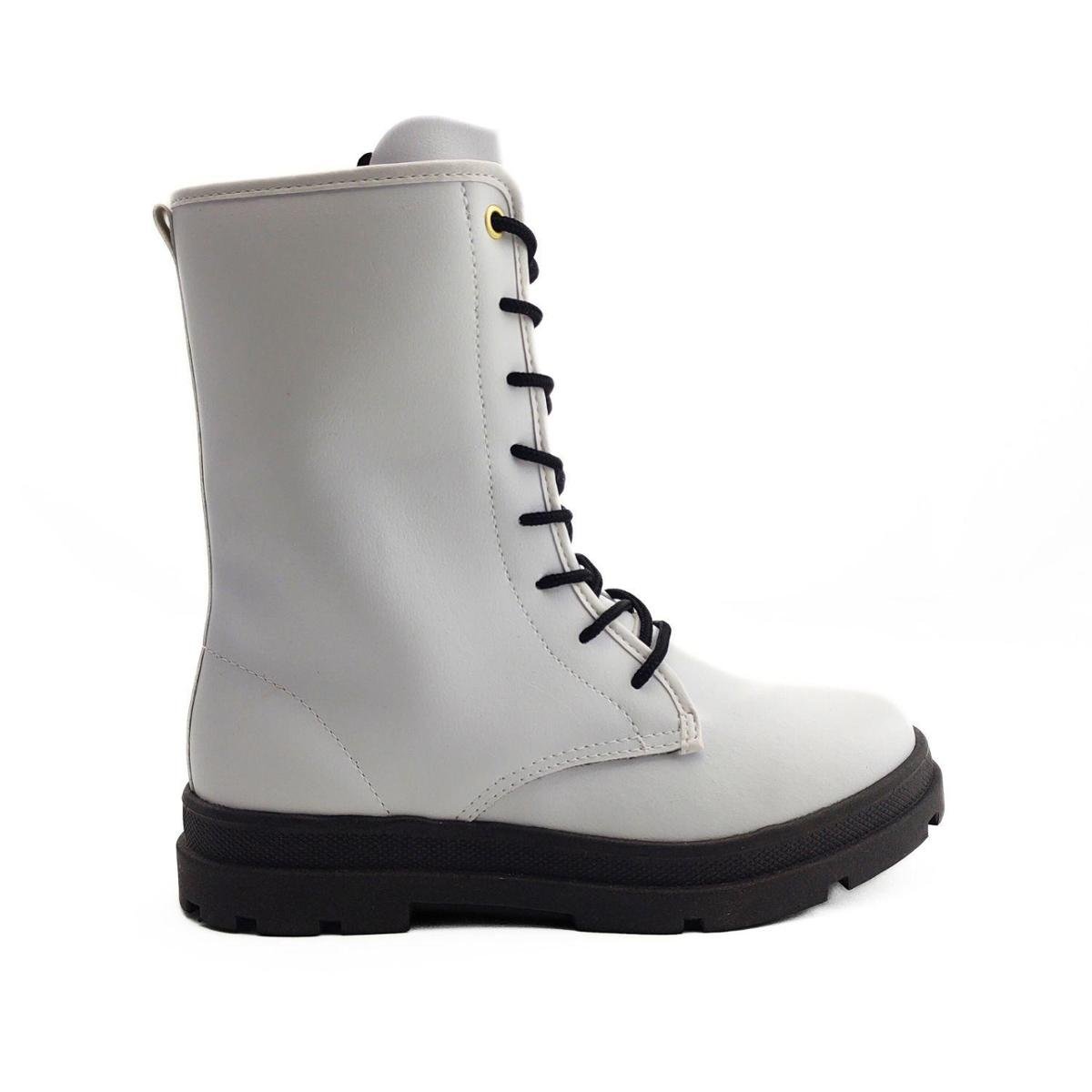 Bota Branca Infantil Menina Cano Alto Com Cadarço Kidy Zattini