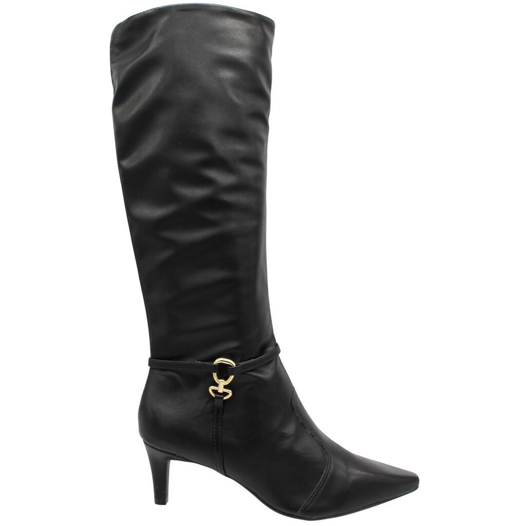 Bota Cano Alto Bebecê Adorno Dourado Salto Médio Feminina