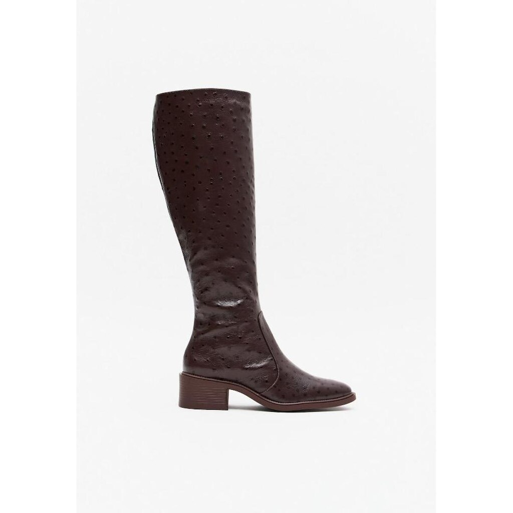 Bota Cano Alto Couro E Salto Bloco