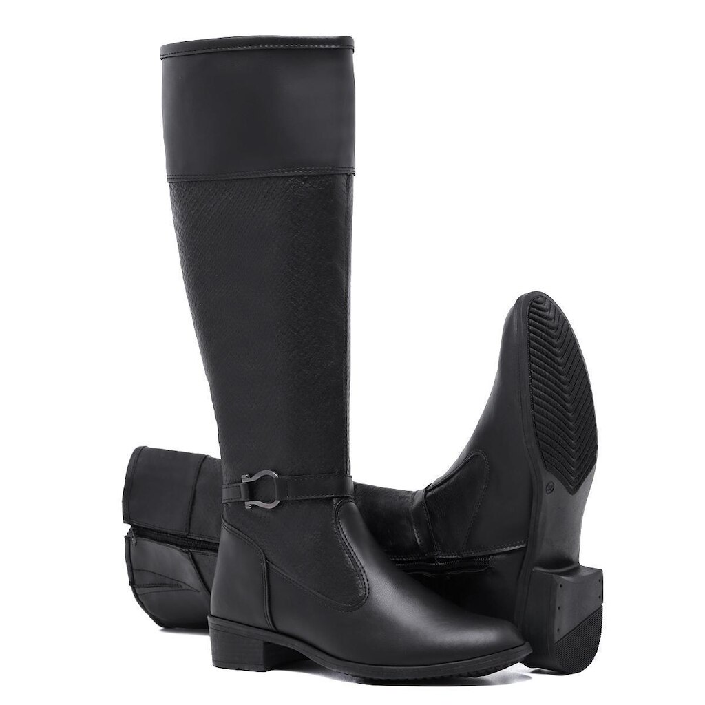 Bota Cano Alto Feminina Montaria Salto Baixo Com Ziper 11070