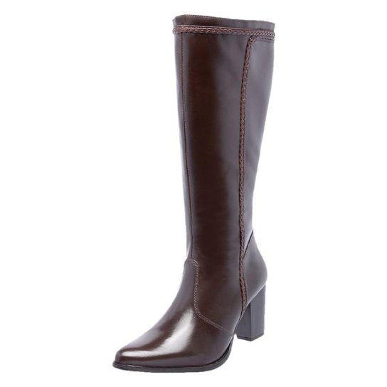 Bota Cano Alto Feminina Salto Grosso Zoomies Miuzzi - Marrom