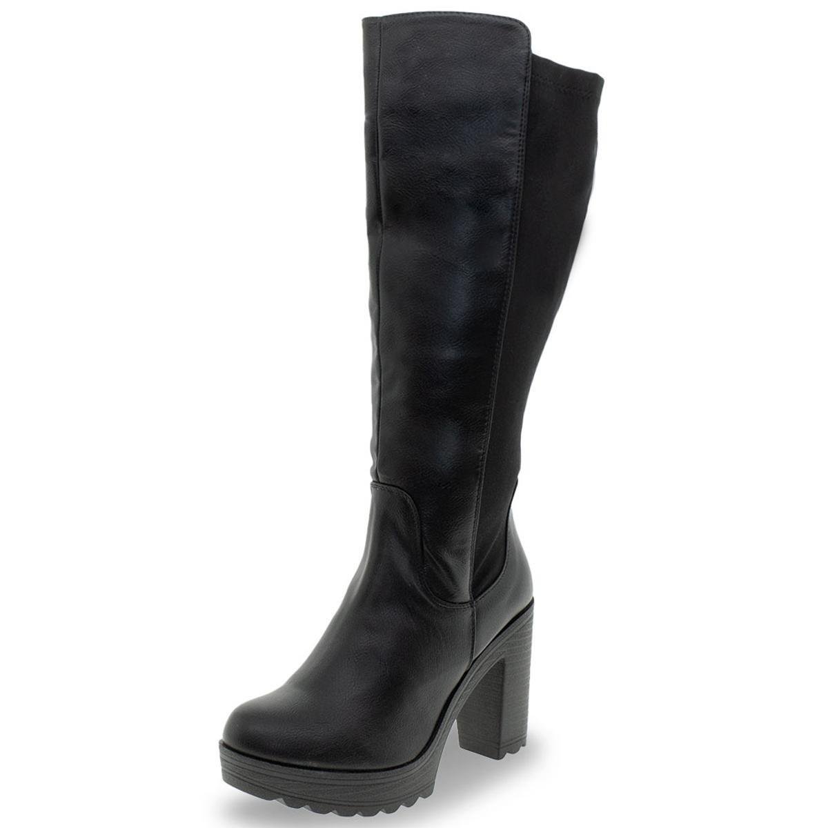 Bota Cano Alto Florentina Feminina - Preto Menor preço em Bota Cano Alto Florentina Feminina - Preto