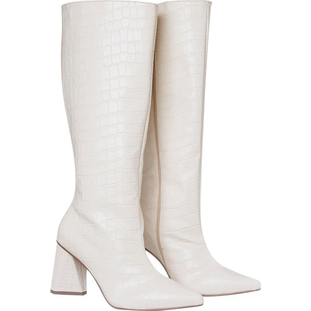Bota Cano Alto Longo Feminina Salto Grosso Over Joelho Croco Zattini