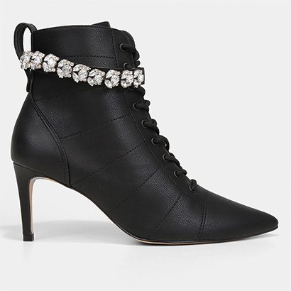 Bota Cano Curto Cecconello Tie Up Strass Feminina - Feminino