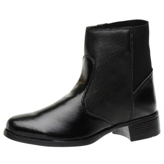 Bota Cano Curto com Elastico Feminina com Bico Redondo e Salto Baixo