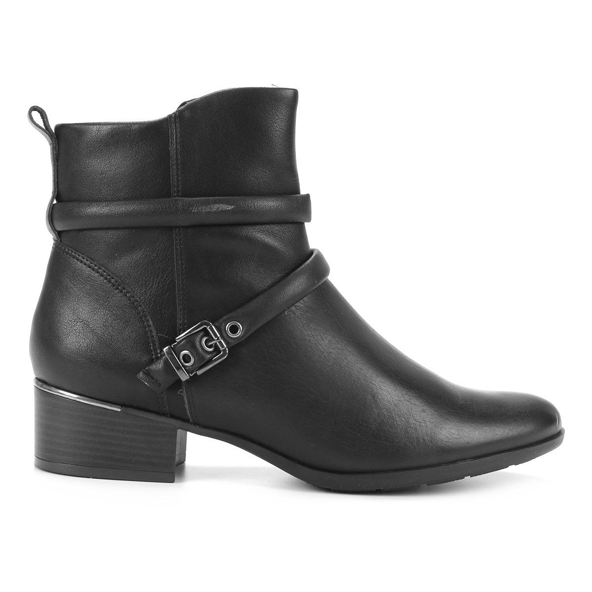 Bota Cano Curto Comfortflex Salto Grosso Tiras Fivela Feminina - Preto+Chumbo Menor preço em Bota Cano Curto Comfortflex Salto Grosso Tiras Fivela Feminina - Preto+Chumbo