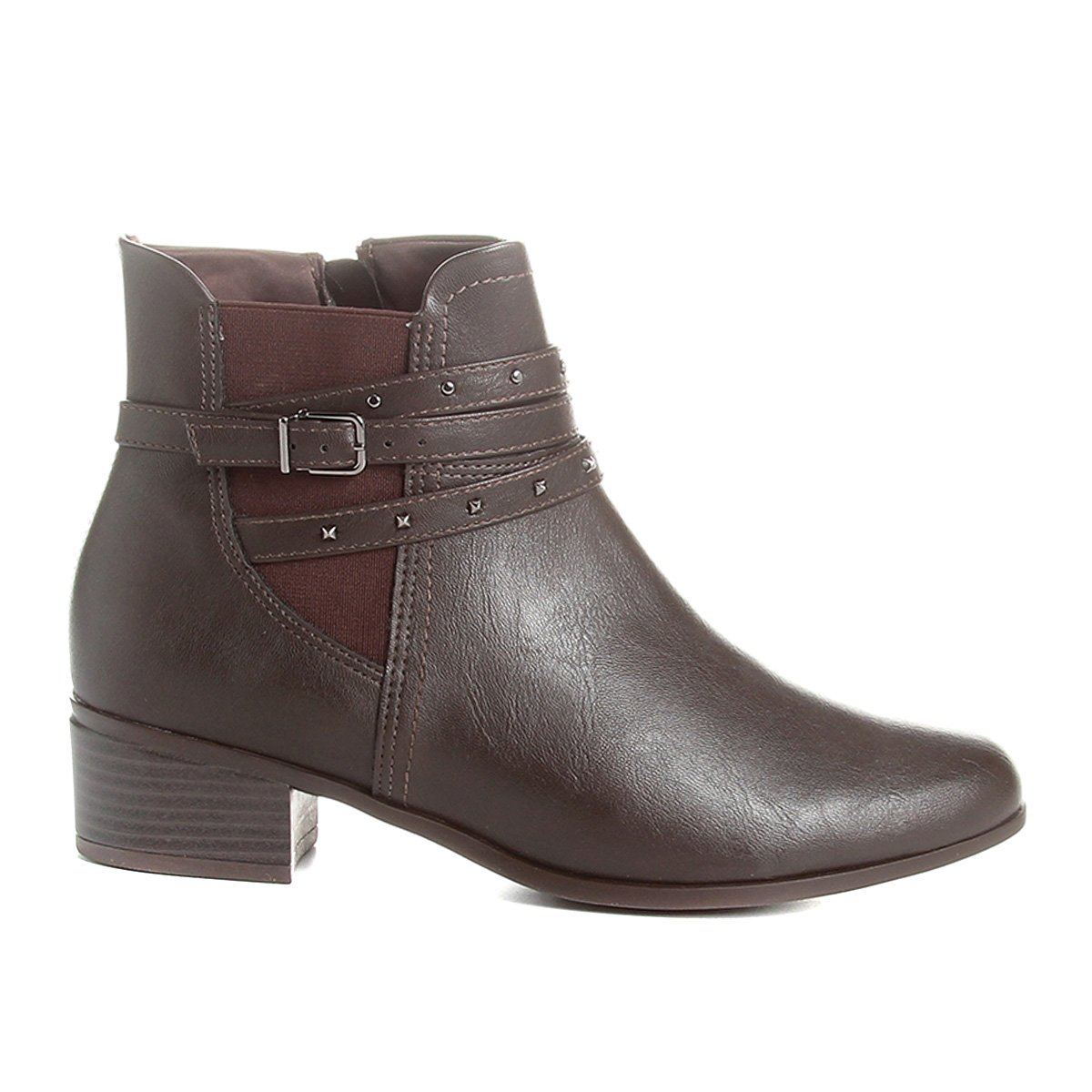 bota cano curto comfortflex salto curto tiras metal feminina