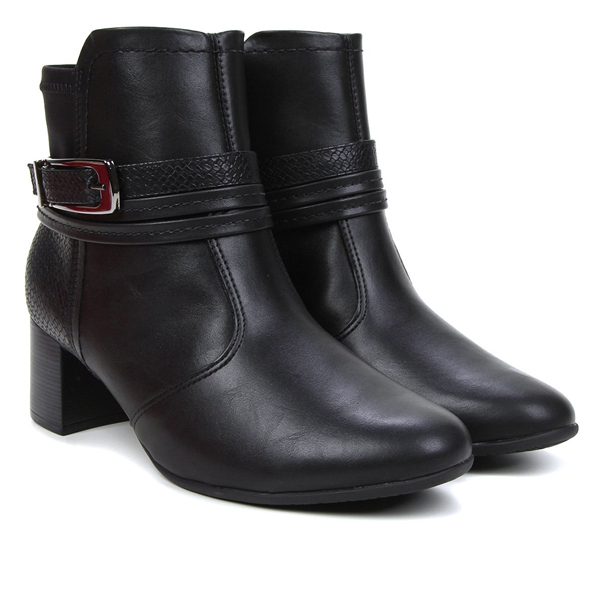 Bota Cano Curto Comfortflex Tiras Fivela Feminina - Preto Menor preço em Bota Cano Curto Comfortflex Tiras Fivela Feminina - Preto