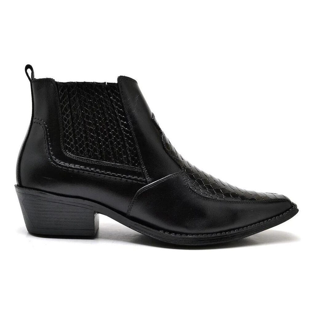 Bota Cano Curto Couro Masculino Detalhes Croco Conforto Dia a Dia