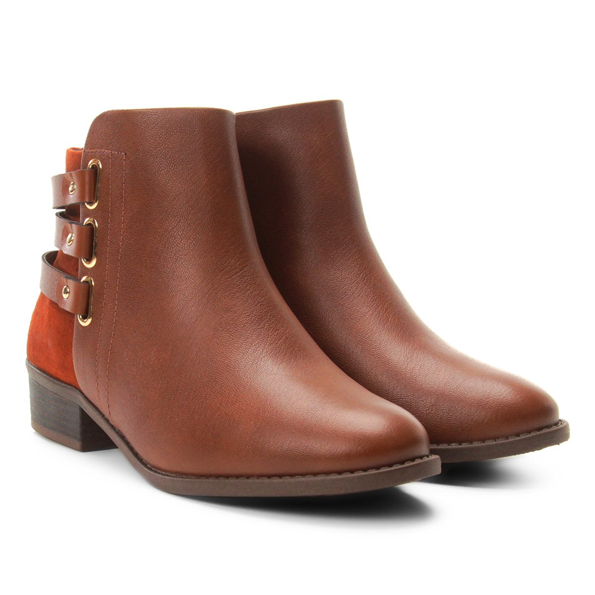 Bota Cano Curto Couro Modare Detalhe Tiras Feminina - Caramelo Menor preço em Bota Cano Curto Couro Modare Detalhe Tiras Feminina - Caramelo
