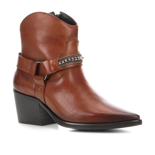Bota Cano Curto Couro Shoestock Texas Feminina - Caramelo