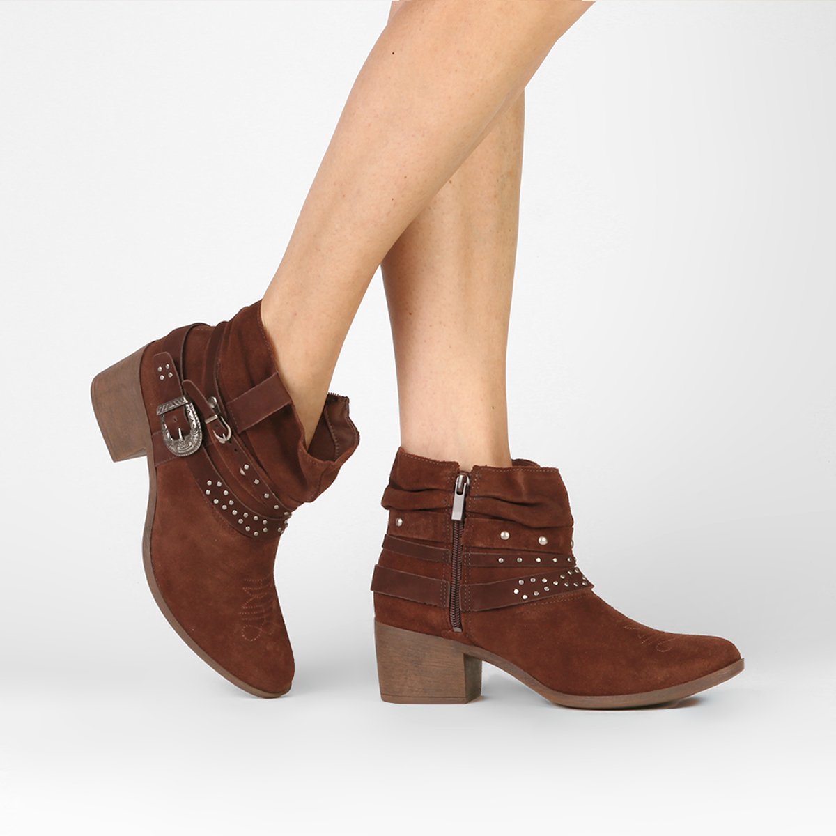 bota dakota cano médio fivelas multi tiras feminina