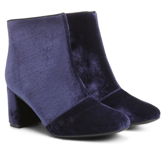 Bota Cano Curto DrezzUp Veludo Feminina - Marinho