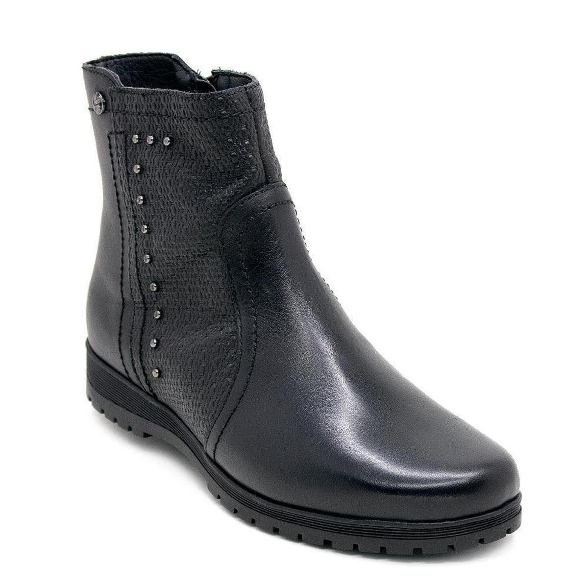 Bota Cano Curto Feminina Bottero 346702 Couro Preta - Preto Menor preço em Bota Cano Curto Feminina Bottero 346702 Couro Preta - Preto