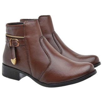 Bota Cano Curto Feminina com Ziper Textura e Detalhes Salto Baixo