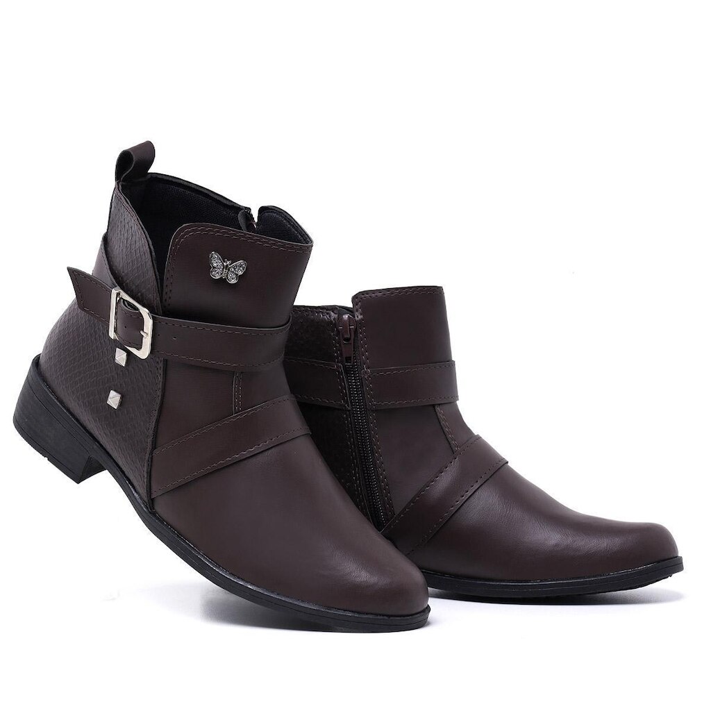 Bota Cano Curto Feminina Coturno Salto Baixo Casual 11400