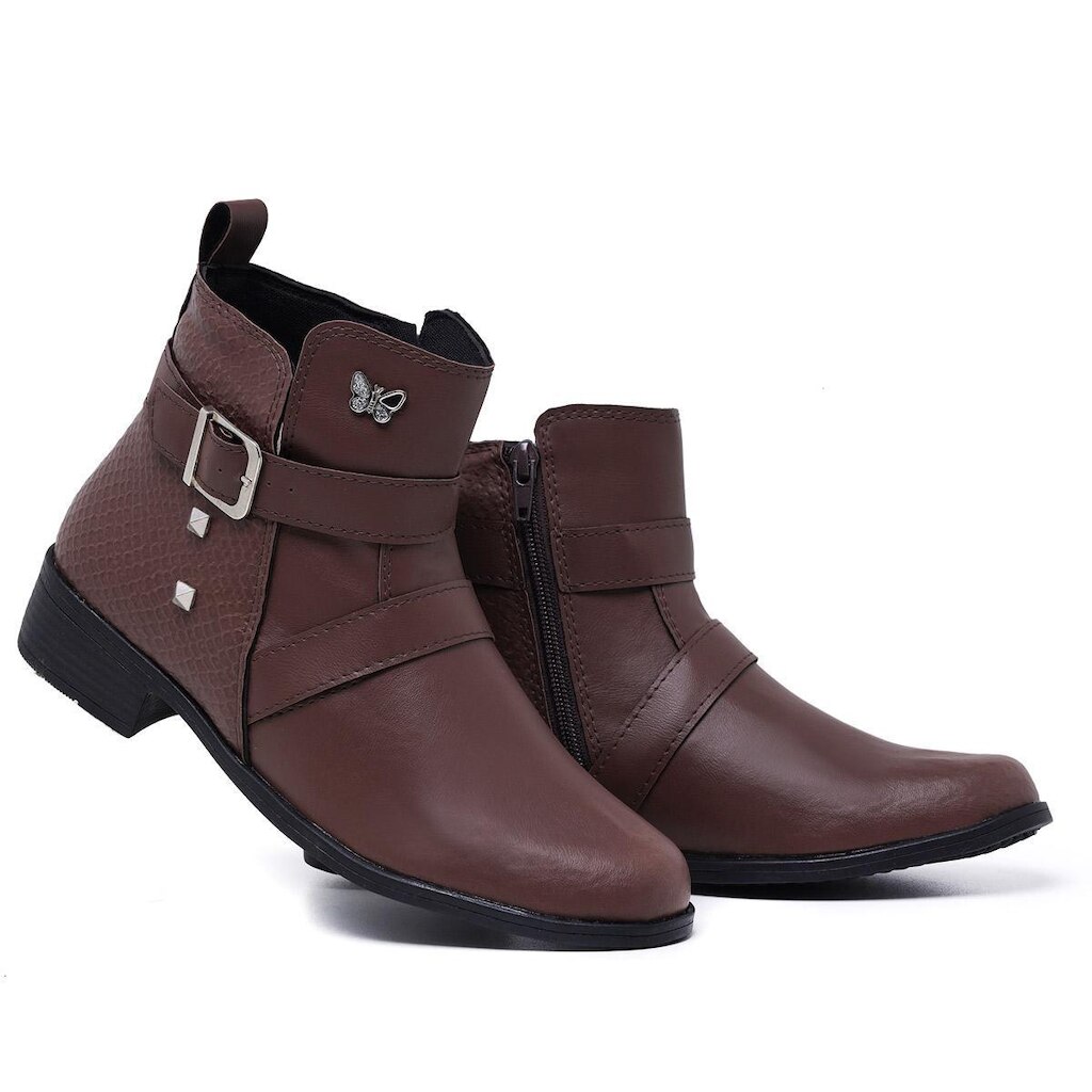 Bota Cano Curto Feminina Coturno Salto Baixo Casual 11400