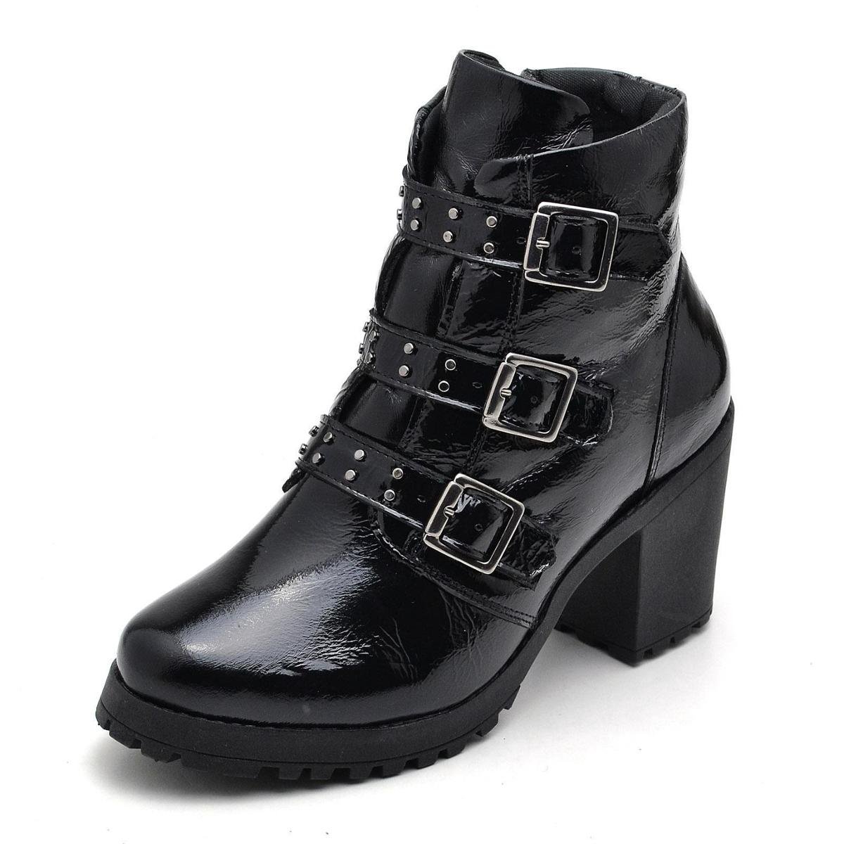 Bota Cano Curto Feminina Salto Bloco Fivela Moderna Casual Menor preço em Bota Cano Curto Feminina Salto Bloco Fivela Moderna Casual
