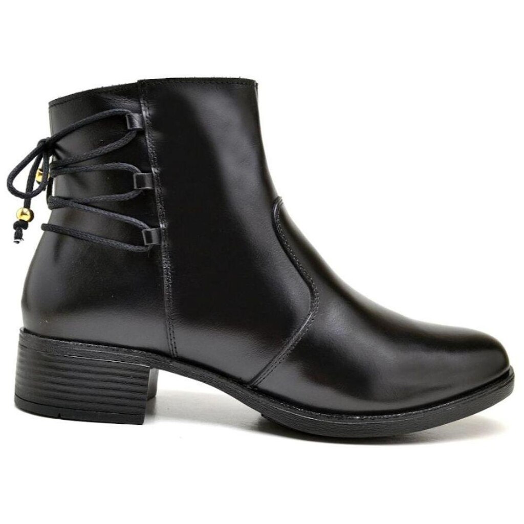 Bota Cano Curto Feminino em Couro com Zíper Lateral e Detalhe em Amarração