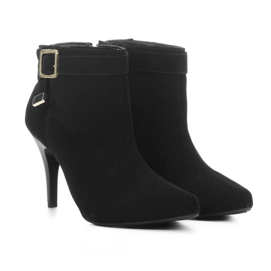 Bota Cano Curto Griffe Bico Fino Fivelas Feminina - Preto
