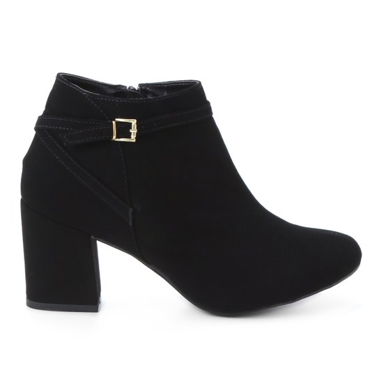 Bota Cano Curto Griffe Salto Bloco Feminina - Preto
