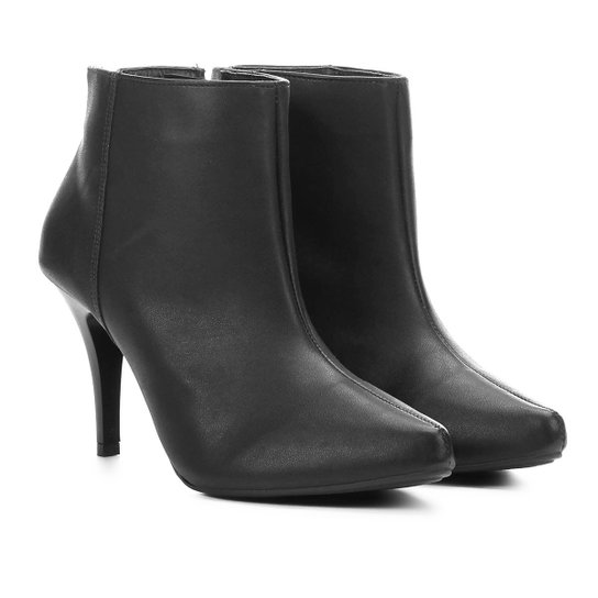 Bota Cano Curto Griffe Salto Fino Básica Feminina - Preto