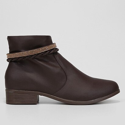 Bota Cano Curto Look Fashion Faixa Hotfix Feminina - Feminino