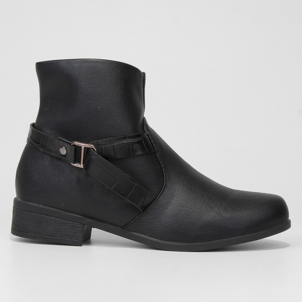 Bota Cano Curto Look Fashion Tira Croco Feminina