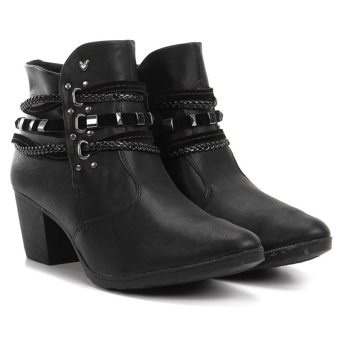 Bota Cano Curto Mississipi Tiras Tachas Feminina - Preto Menor preço em Bota Cano Curto Mississipi Tiras Tachas Feminina - Preto