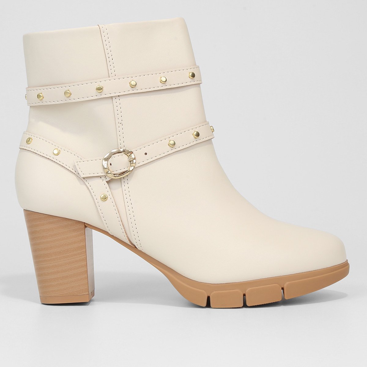 Bota Cano Curto Modare Salto Alto Com Aplique Feminina - Off White Menor preço em Bota Cano Curto Modare Salto Alto Com Aplique Feminina - Off White