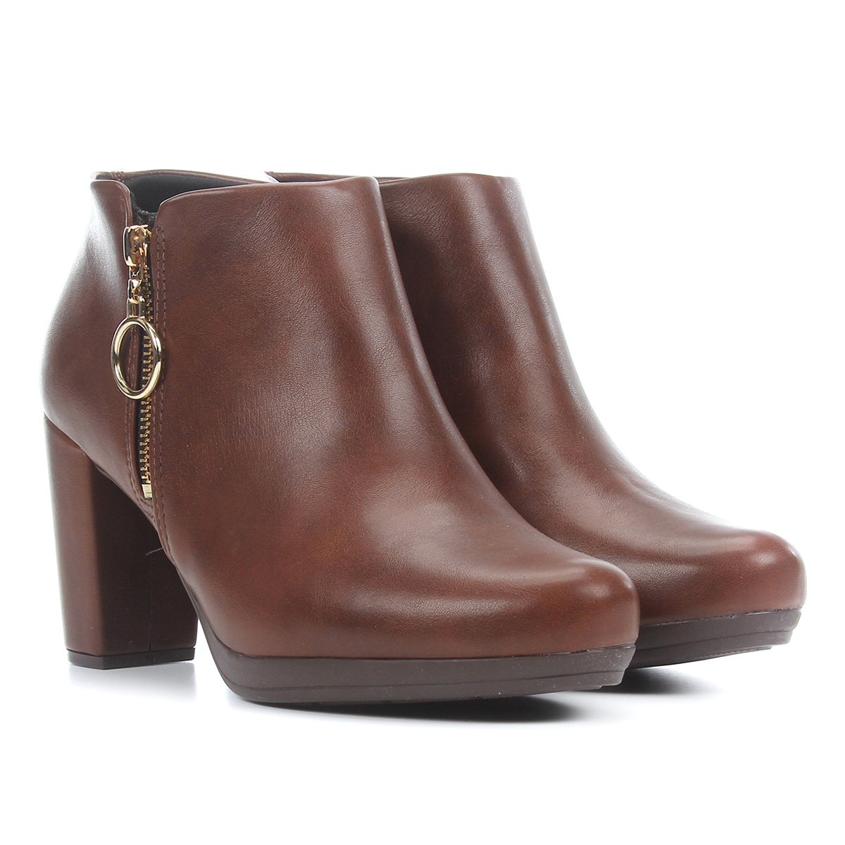 Bota Cano Curto Modare Salto Alto Zíper Lateral Feminina - Café | Zattini