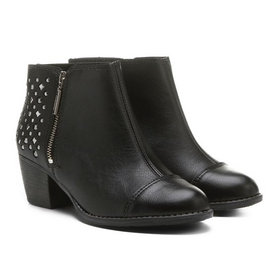 Bota Cano Curto Moleca Metais Feminina - Preto