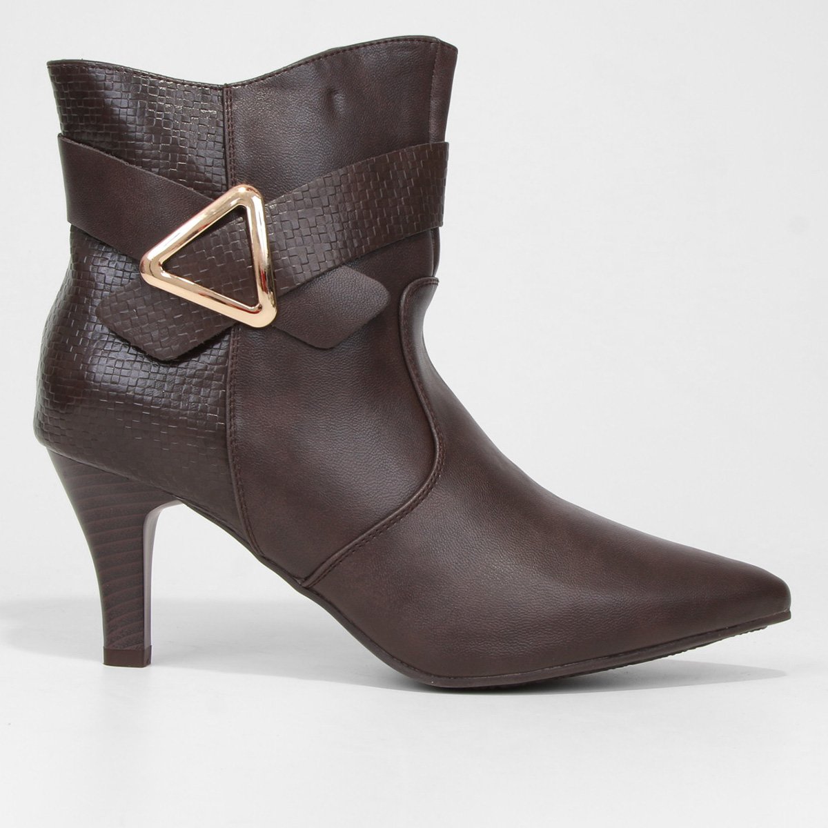 Bota Cano Curto Mooncity Bico Fino Salto Médio Feminina - Marrom Menor preço em Bota Cano Curto Mooncity Bico Fino Salto Médio Feminina - Marrom