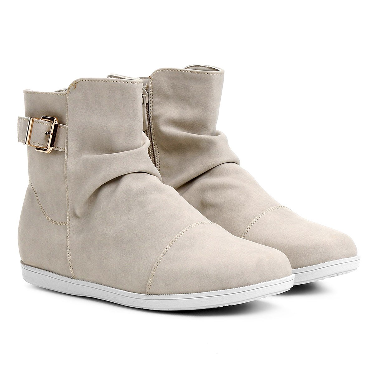 Bota Cano Curto Mooncity Fivela Feminina - Cinza Claro Menor preço em Bota Cano Curto Mooncity Fivela Feminina - Cinza Claro